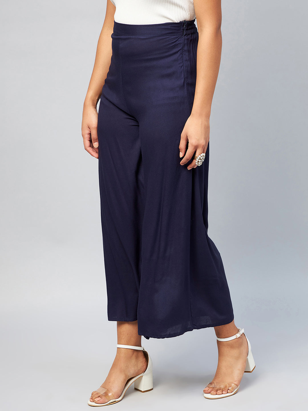 Navy Blue Solid Palazzos