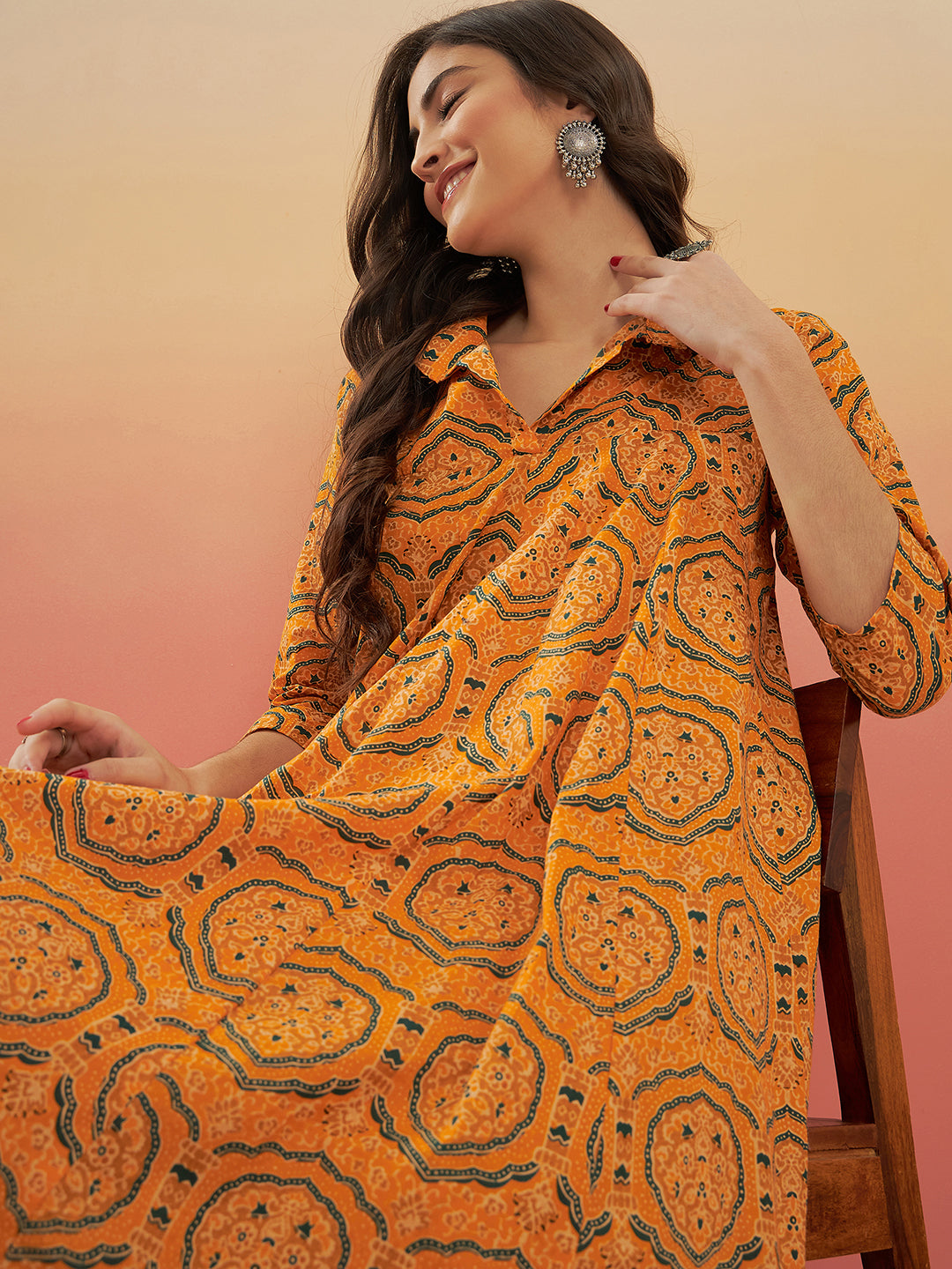 Haldi Yellow Mughal Kalamkari Flared Dress