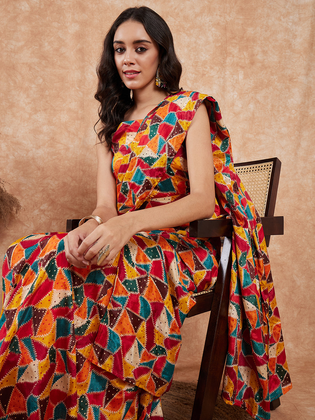 Multi Color Trangle Skirt Saree