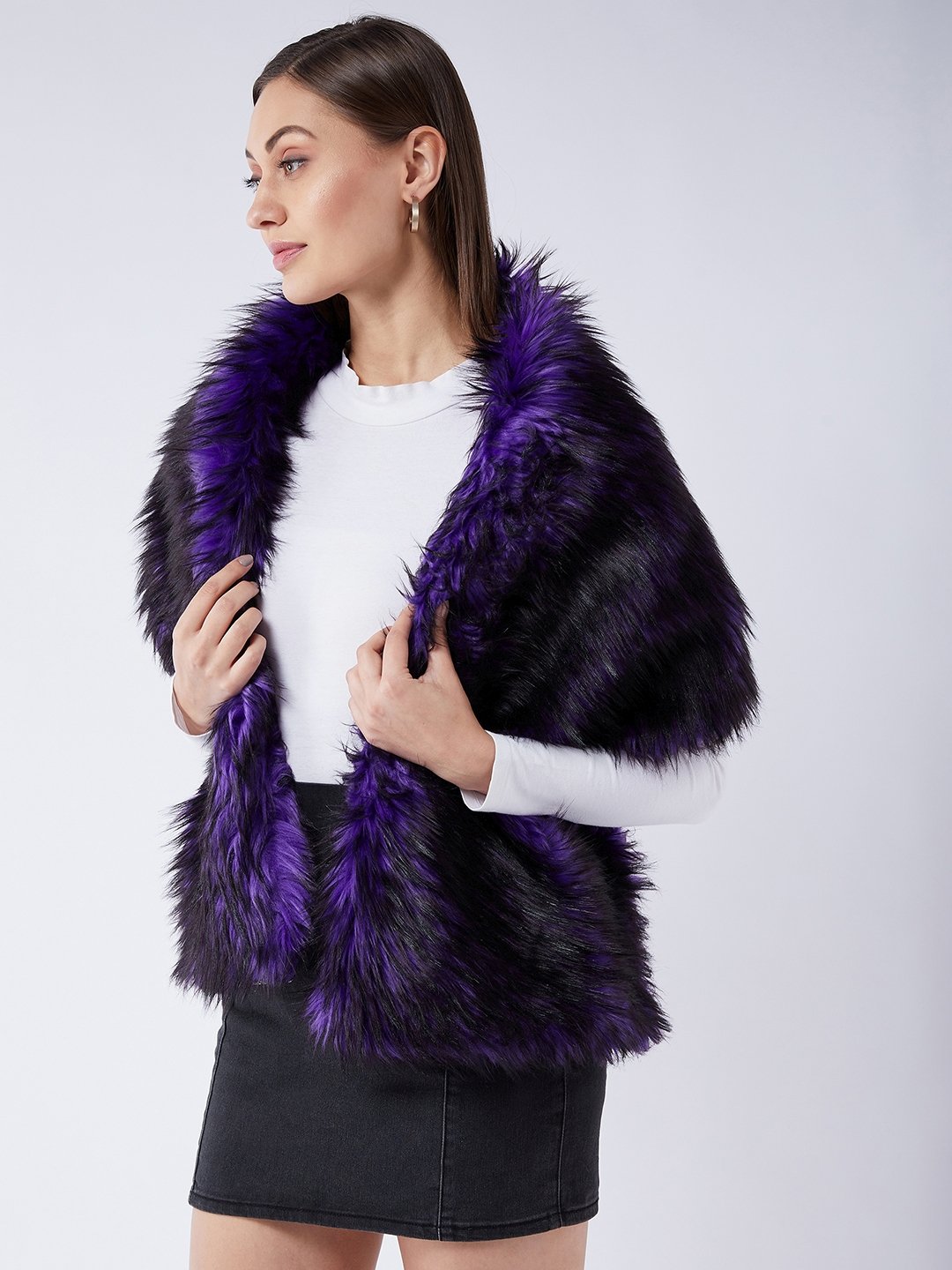 Purple Black Faux Fur Cape