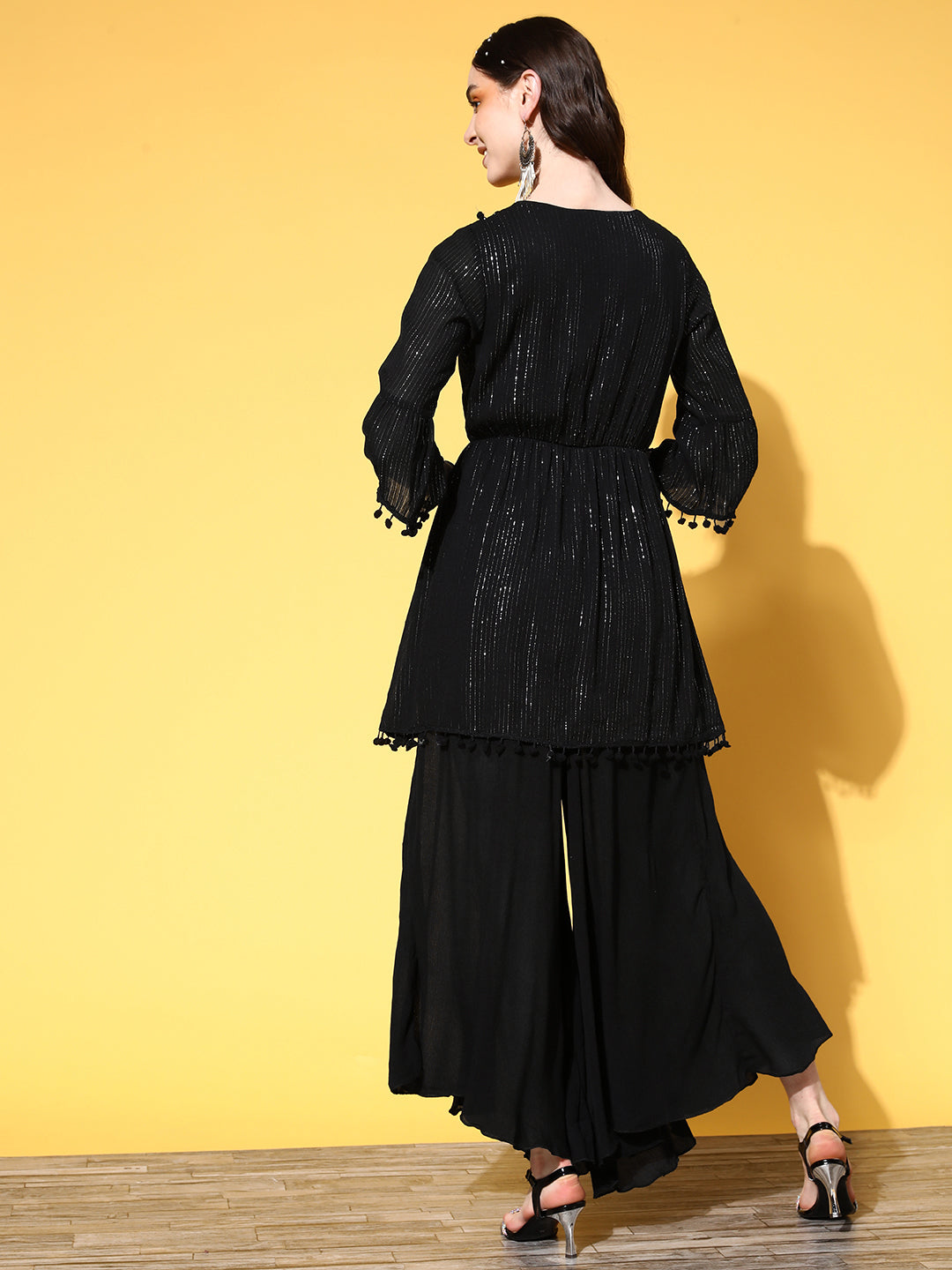 Black Lurex Lace Dress Palazzo Co-Ord Set