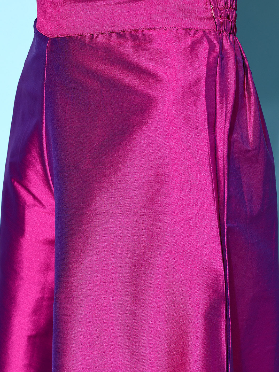 Purple Off Shoulder Silk Kurta Set -Pink Kota Bandhej Dupatta