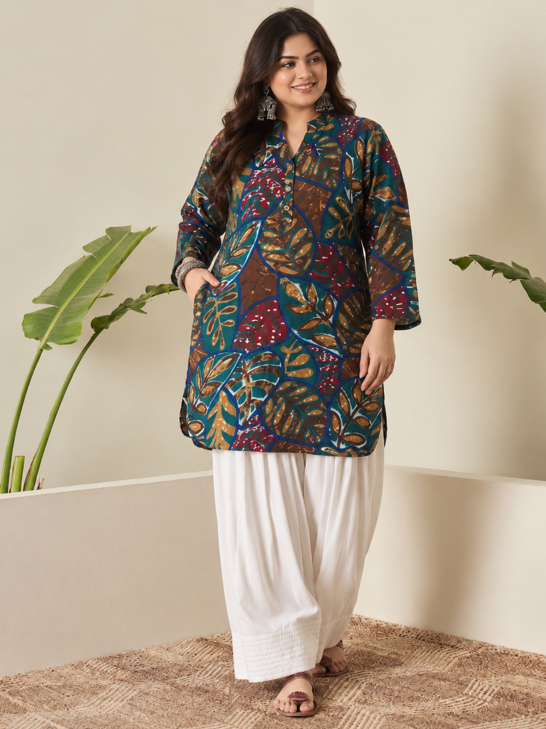 Teal Maroon Leaf Farshi Salwar Set