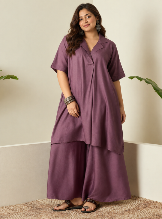 Dusty Mauve Collar Neck Kurta Set
