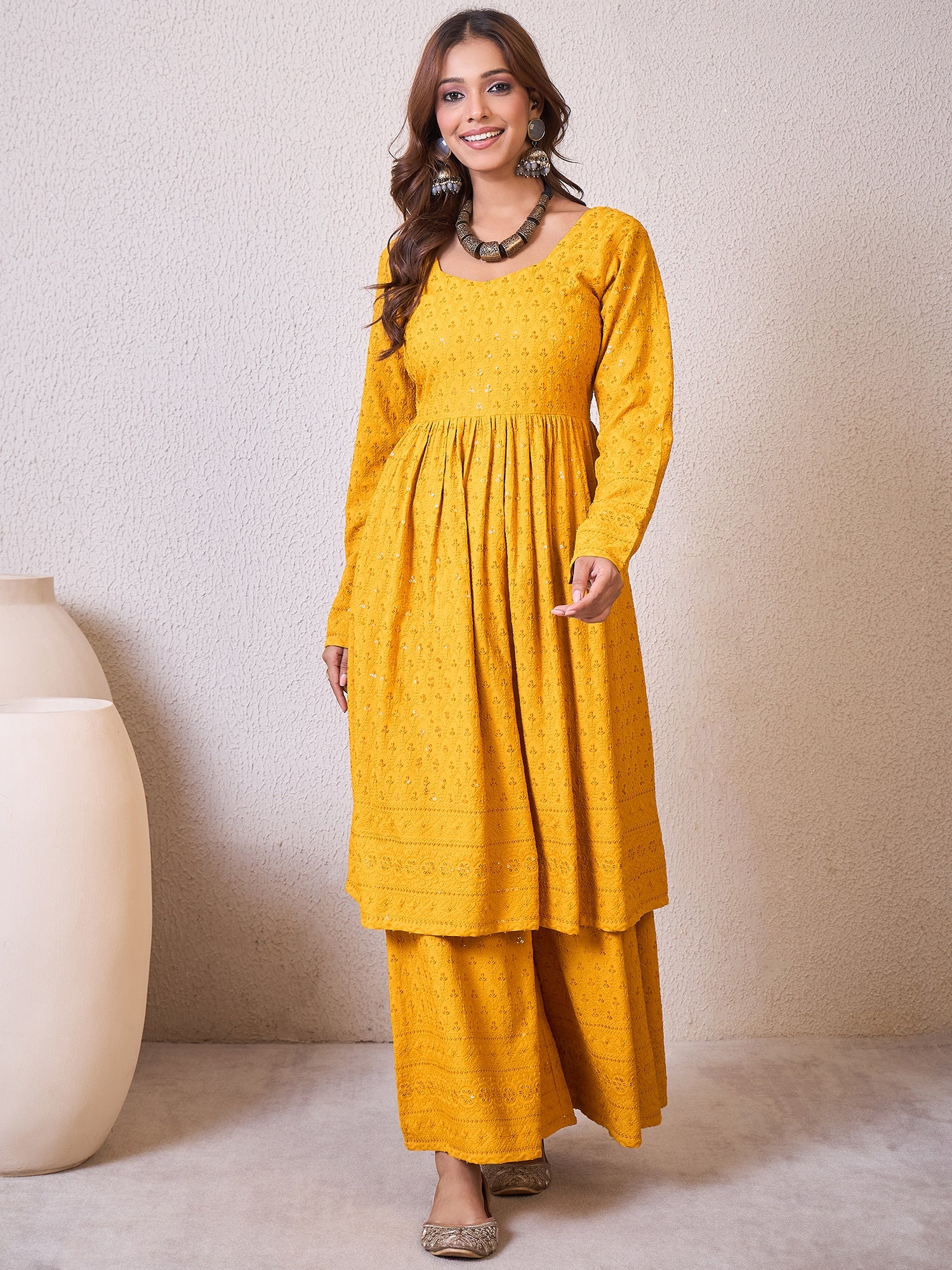 Yellow Chikankari Sweetheart Set