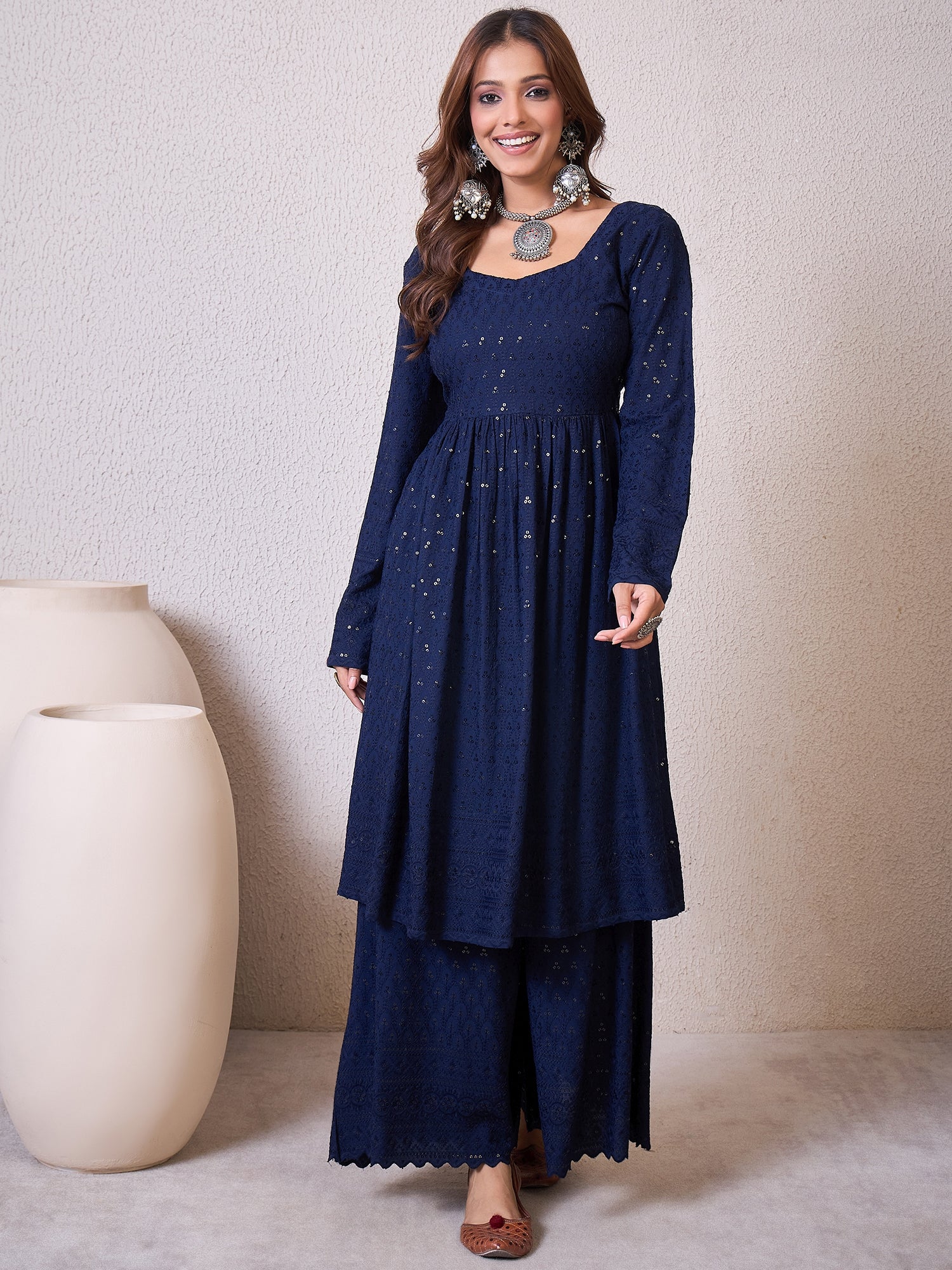 Blue Chikankari Sweetheart Set