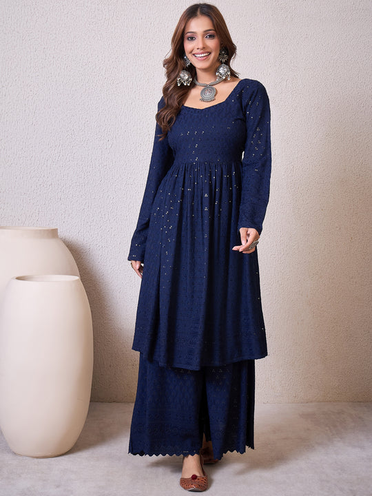 Blue Chikankari Sweetheart Set