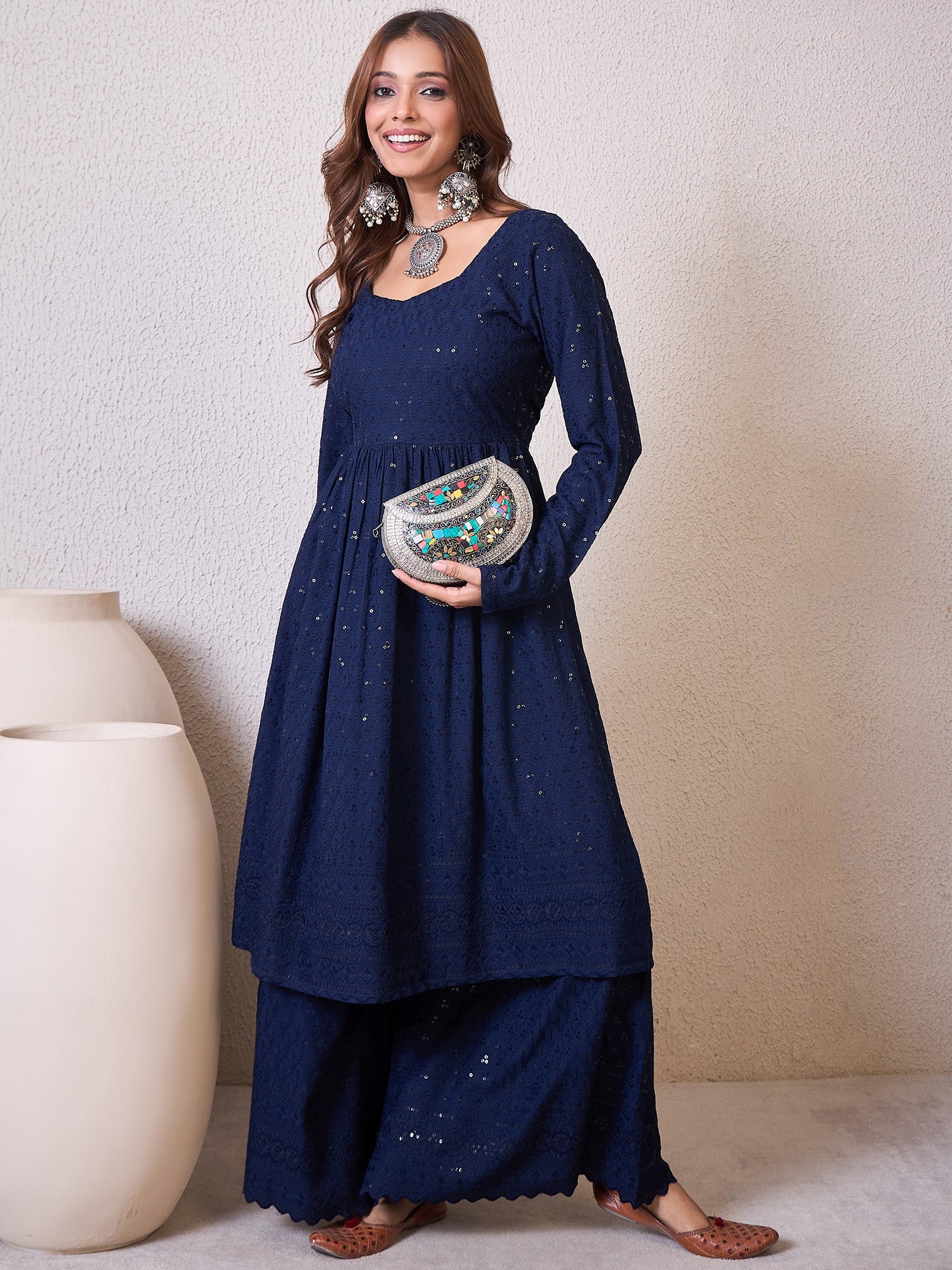 Blue Chikankari Sweetheart Set