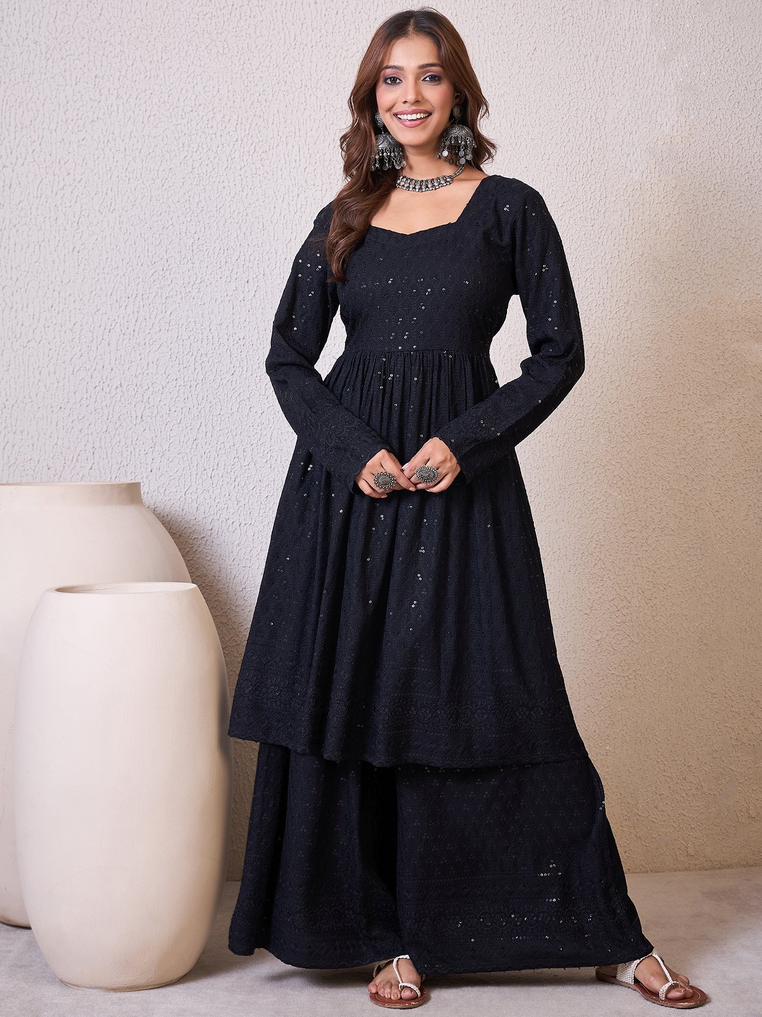 Black Chikankari Sweetheart Set