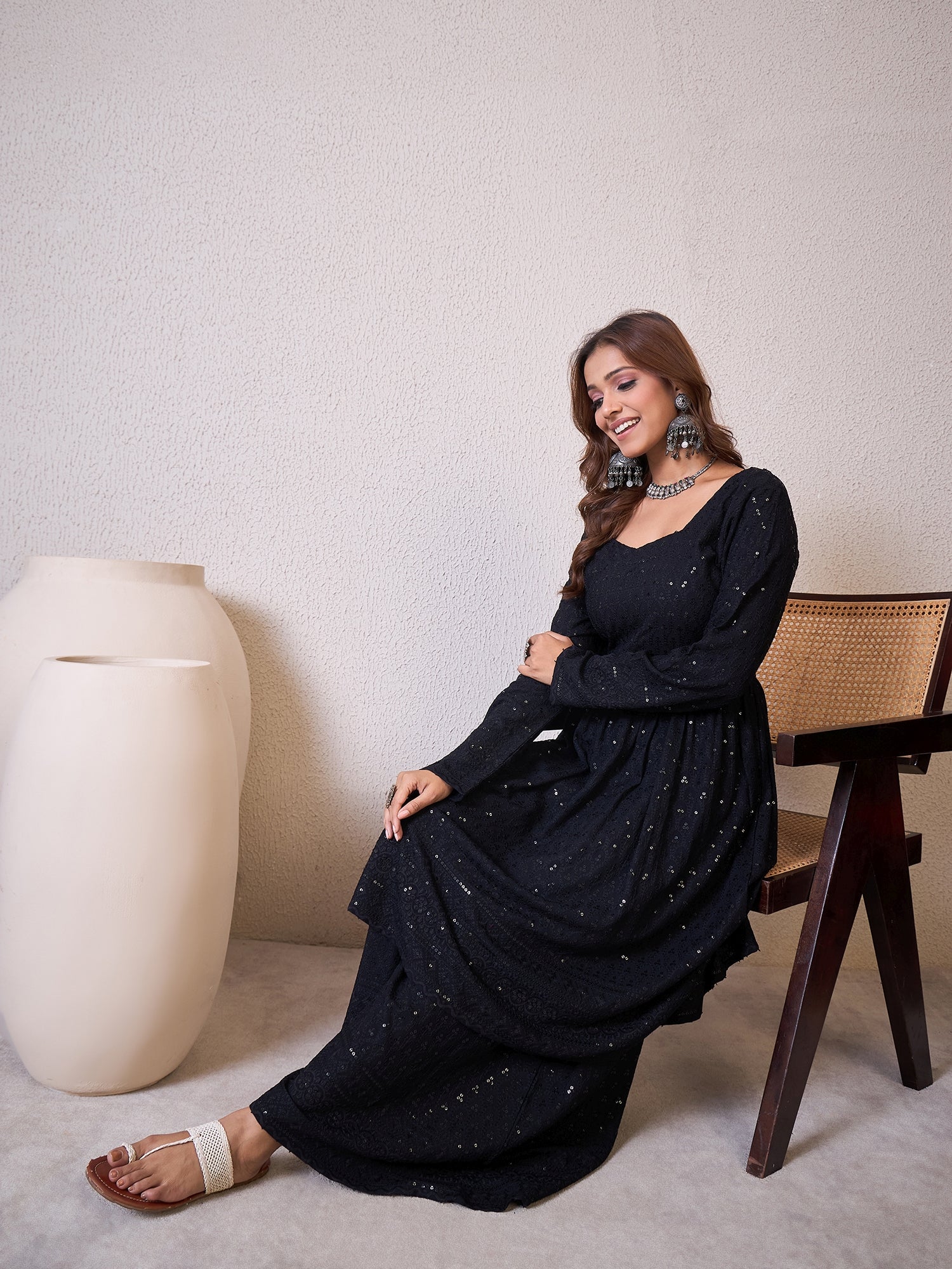 Black Chikankari Sweetheart Set