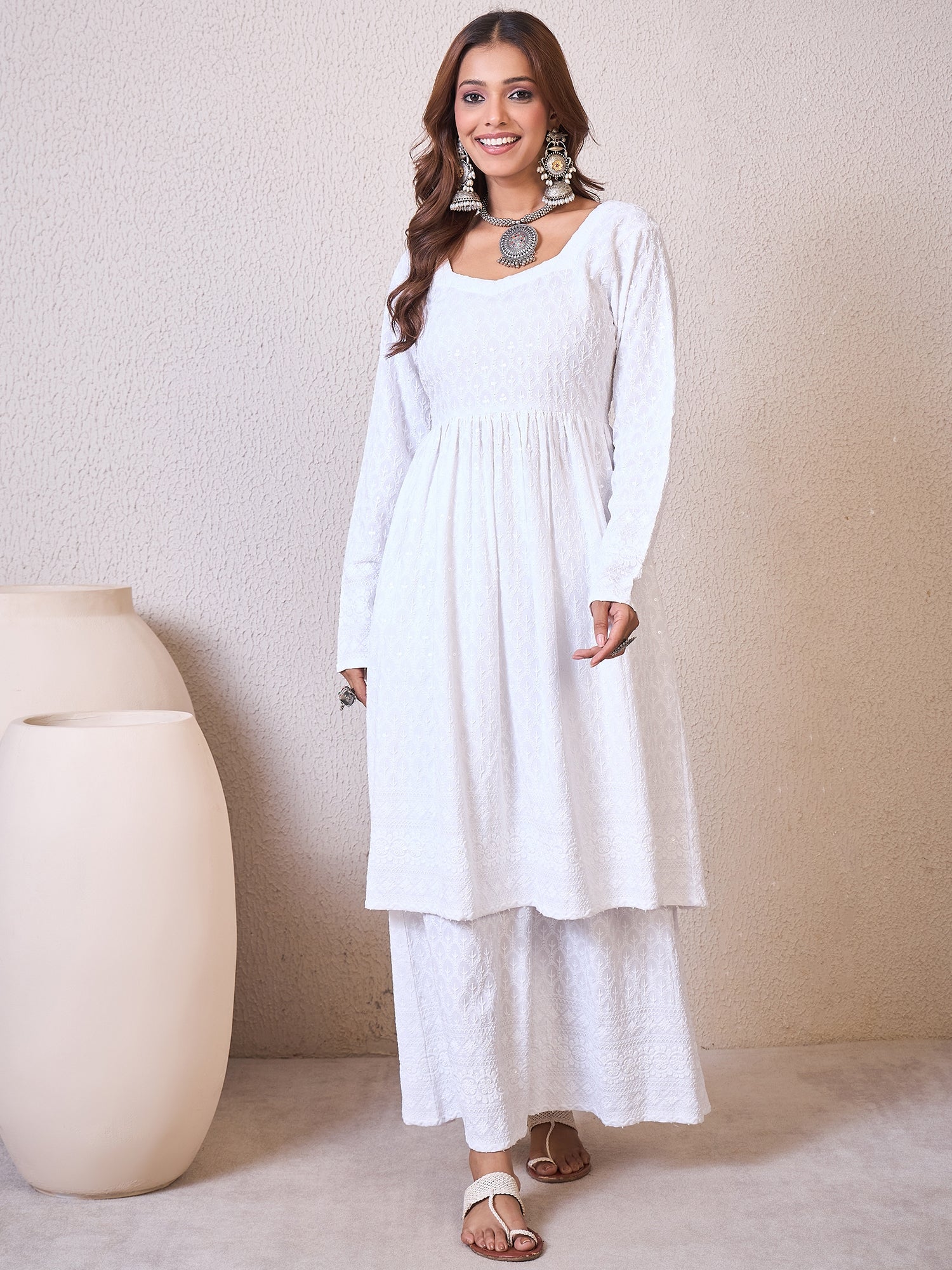 White Chikankari Sweetheart Set