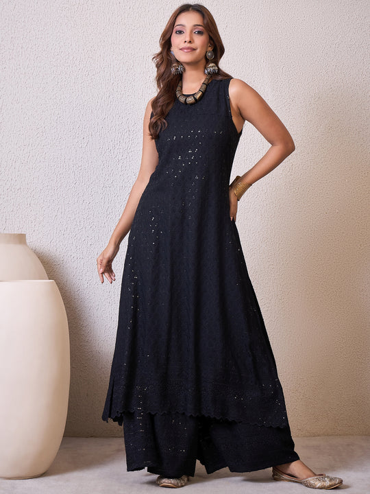 Black Chikankari Halter Kurta Set