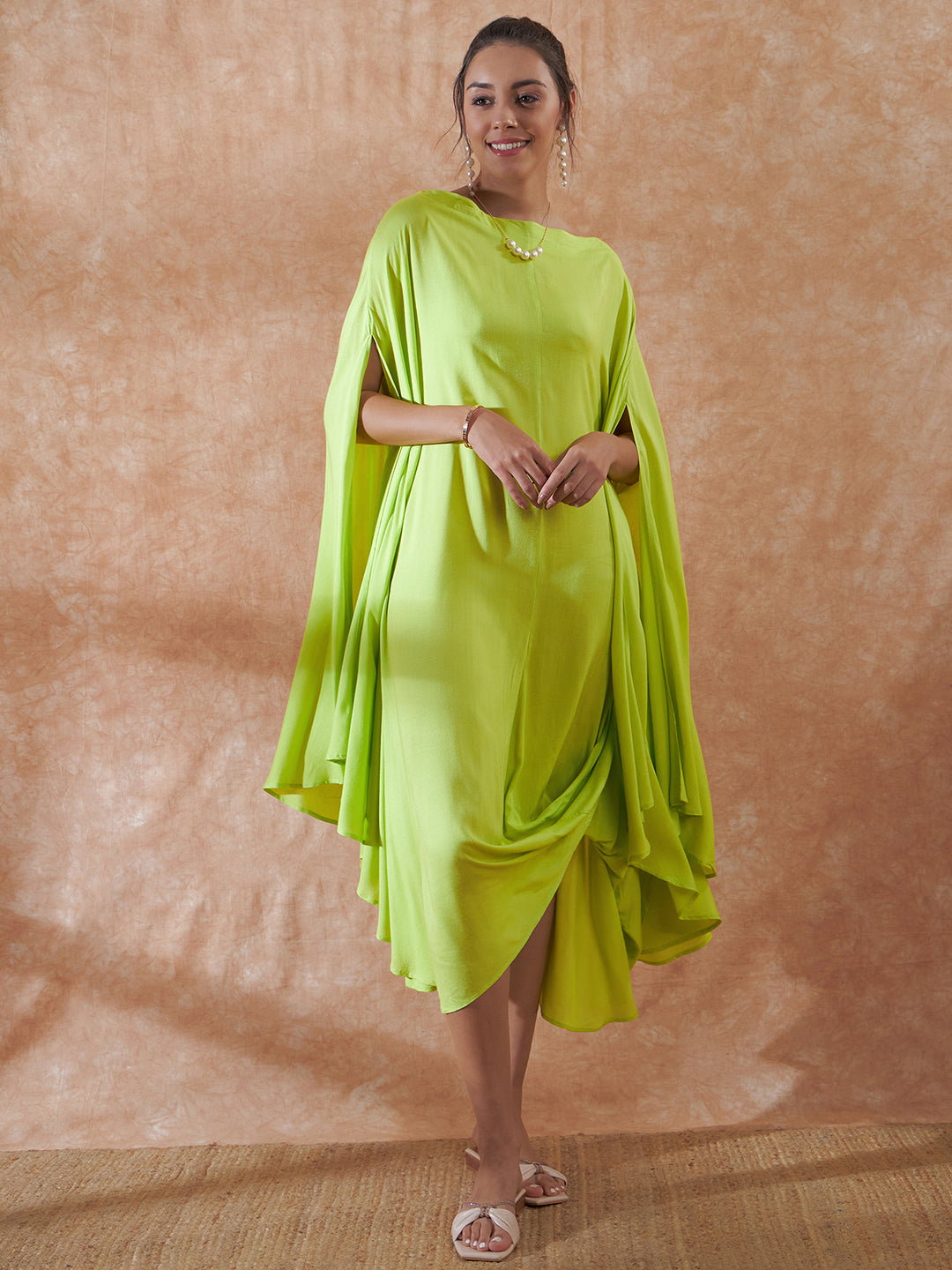 Lime Green Rayon Cowel Style Kaftan