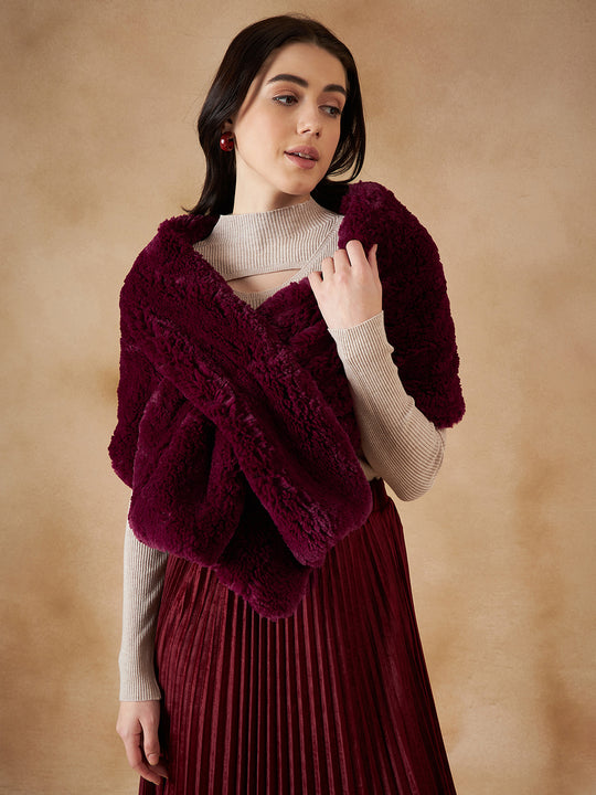 Burgundy Long Faux Fur Cape