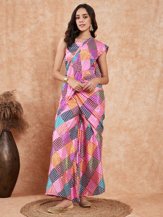 Pink Square Multi Badhani Palazzo Saree