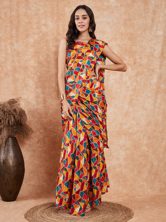 Multi Color Trangle Skirt Saree