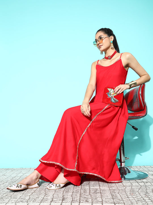Red Gota Strappy Kurta Set