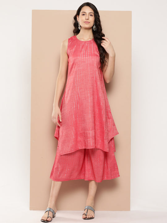 Red Lurex Short Pallazo Kurta Set