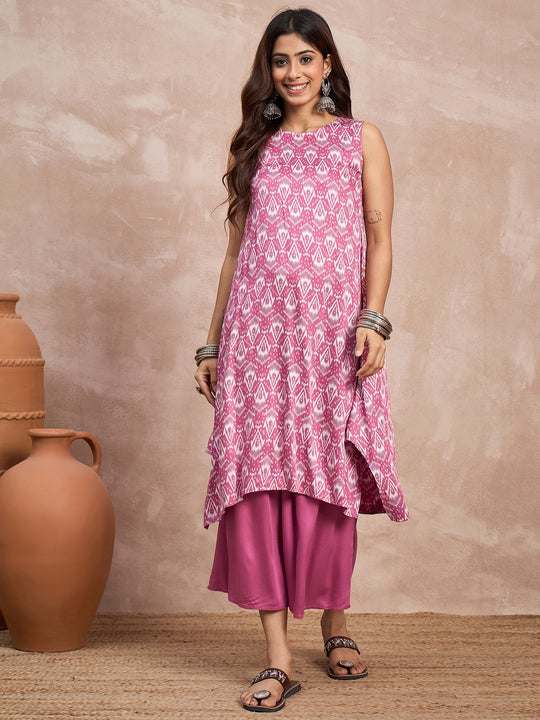 Punch Pink Foil Kurta Palazzo Set