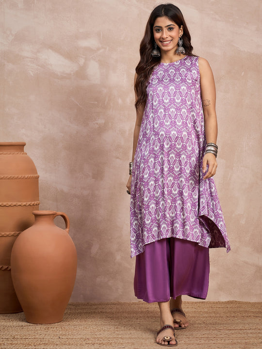 Dark Mauve Foil Kurta Palazzo Set