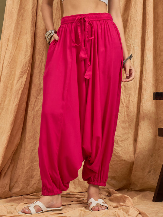 Fuchsia Solid Harem Pant
