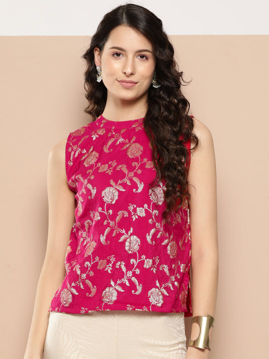 Fuchsia Brocade Halter Top