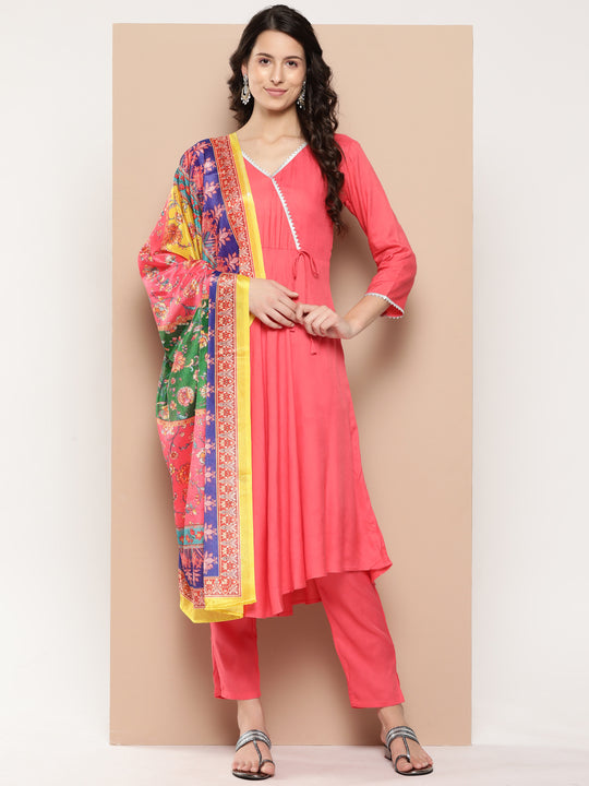 Camelia Gota Angrakha Kurta Set W Yellow Orange Dupatta