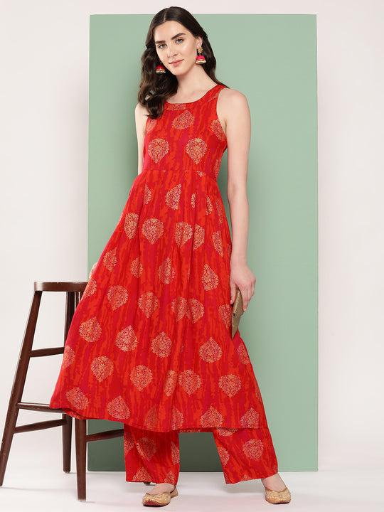 Rust Mughal Print Raisa Back Detial Long Coords Set