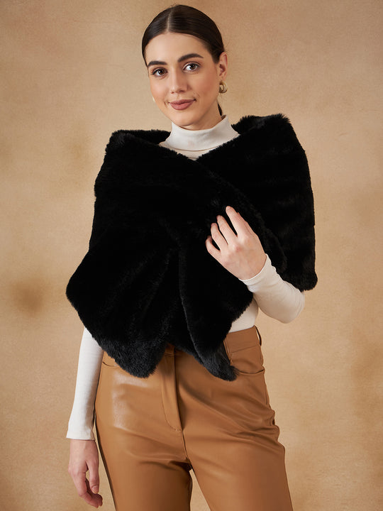 Black Long Faux Fur Cape