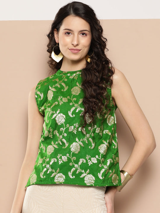 Green Brocade Halter Top
