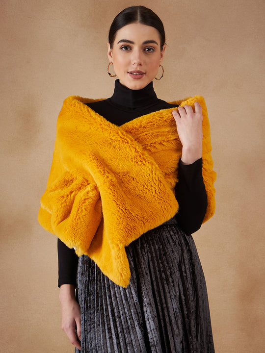 Yellow Long Faux Fur Cape