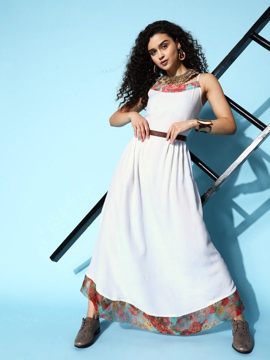 White Strappy Organza Border Dress