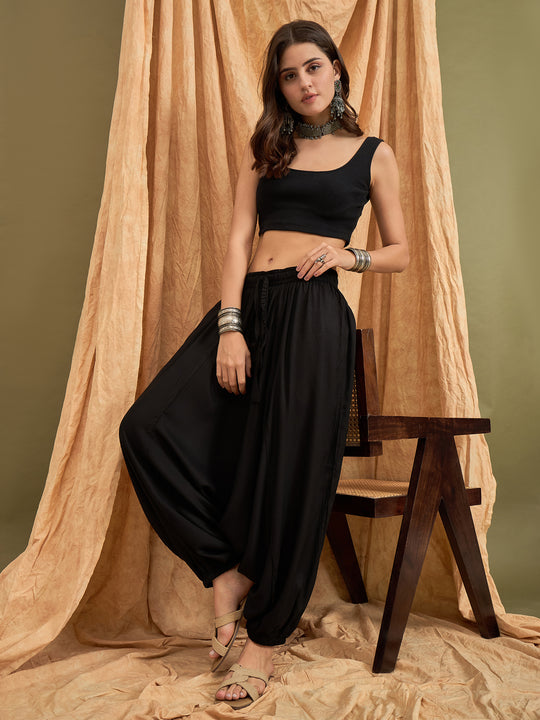 Black Solid Harem Pant