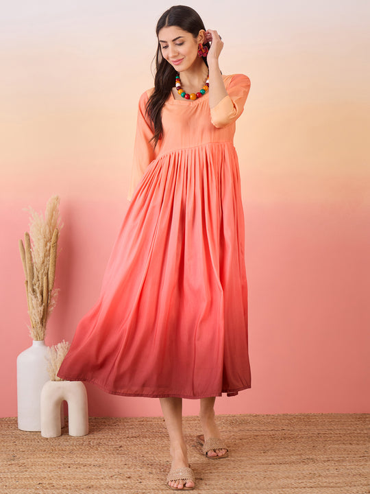 Fresh Peach Persian Red Dyed Sweetheart Neck Long Anarkali Kurta