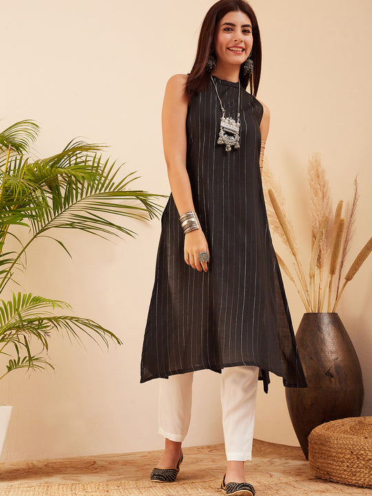 Black Lurex Halter W/S Kurta