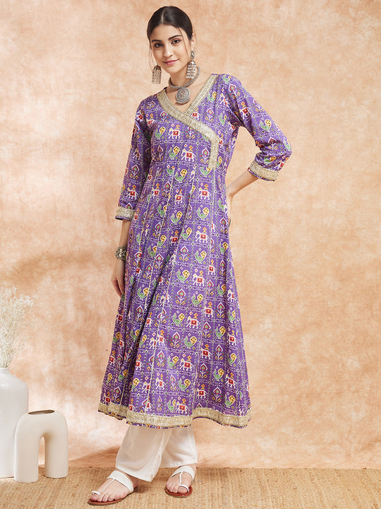 Purple Patola Printed Gota Embroidered  Anarkali Kurta