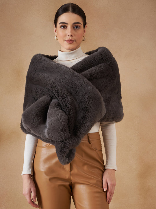 Slaty Grey Long Faux Fur Cape