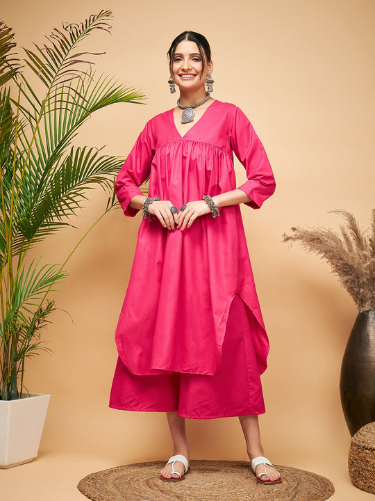 Fuchsia Flared Kurta Palazzo Set