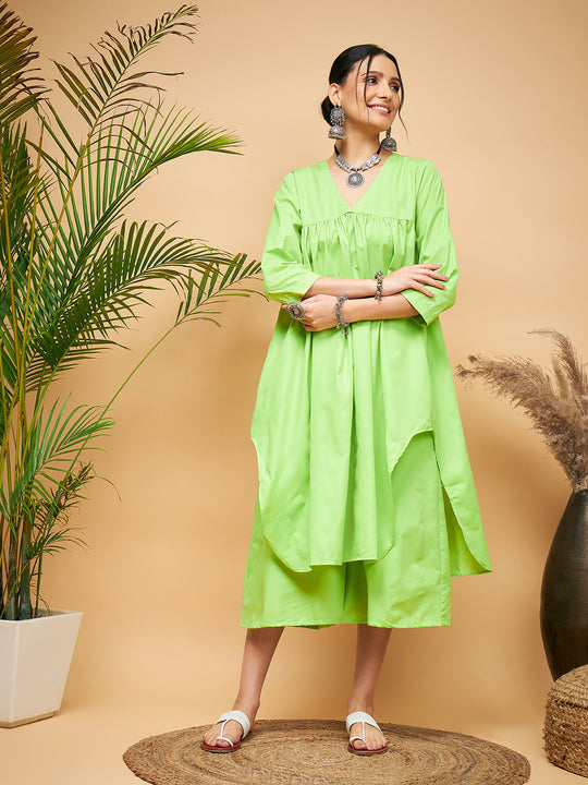 Lime Green Flared Kurta Palazzo Set