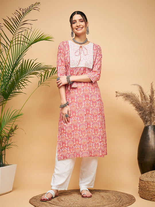 DUSTY PINK PAISLEY PATCH STRAIGHT KURTA