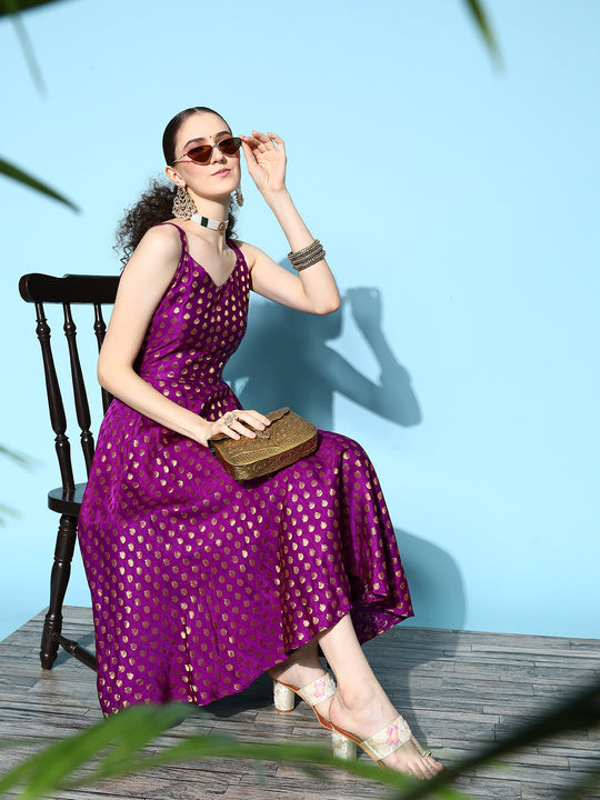 Wine Gold Small Boota Long Dress