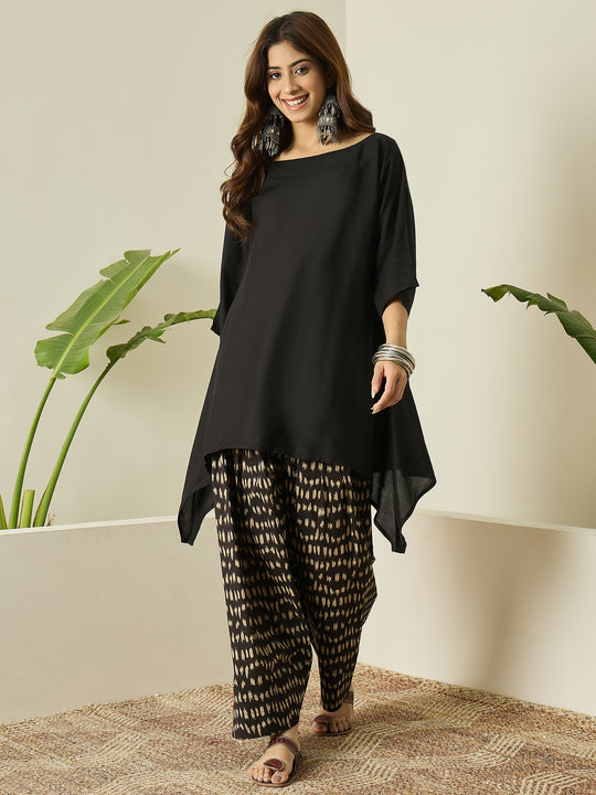 Black Boat Neck Black Ikkat Salwar Set