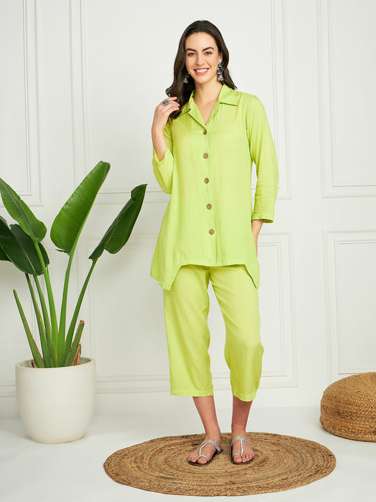 Lime Green Solid  Blazer Kurta Naroow Pant Set