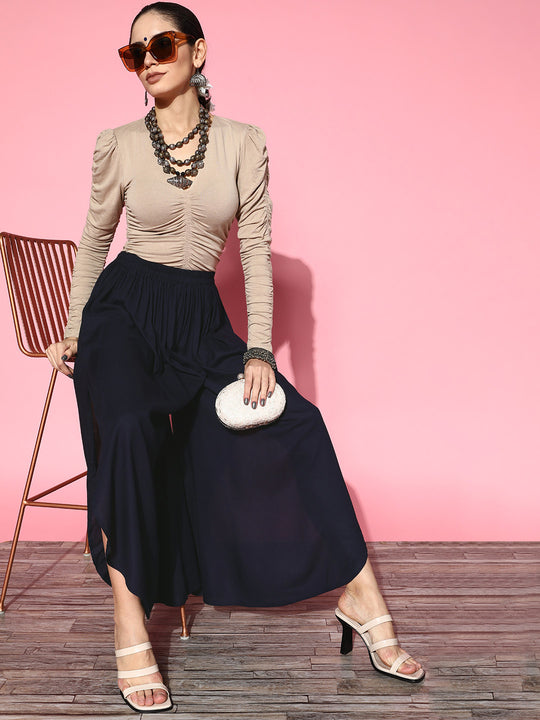 Navy Blue Side Slit Palazzo