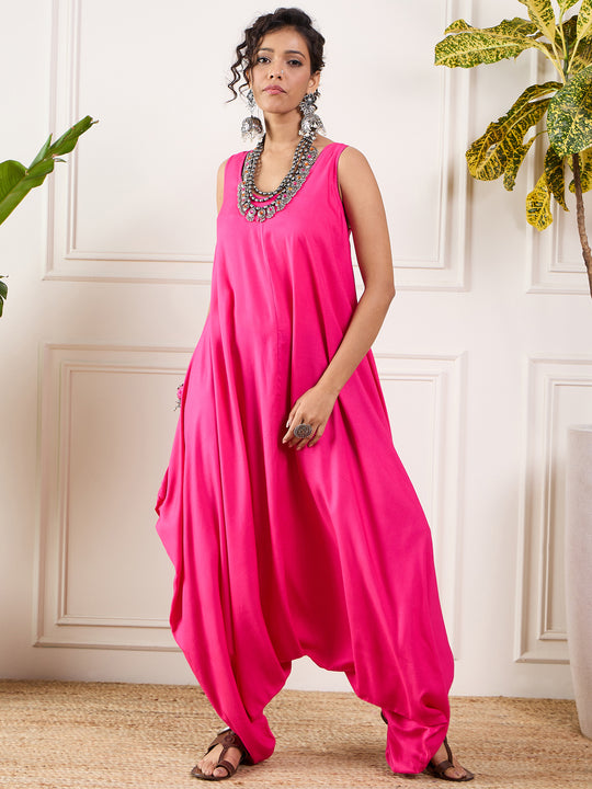 Pink Round Sleeveless Jumpsuit
