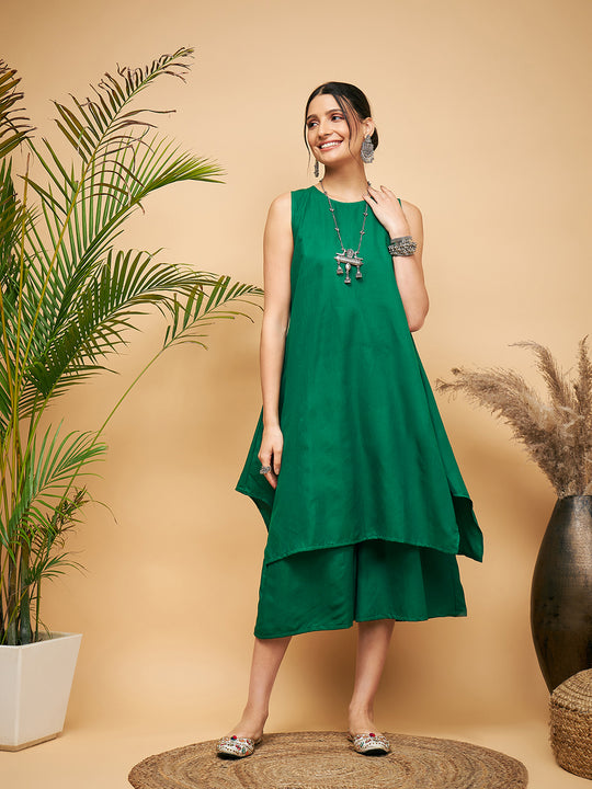 Forest Green Short Kurta Palazzo Set