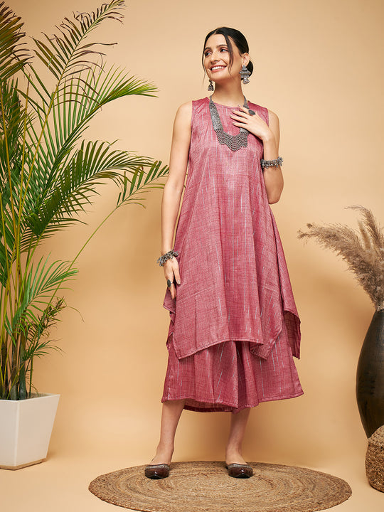Wine Lurex Short Pallazo Kurta Set