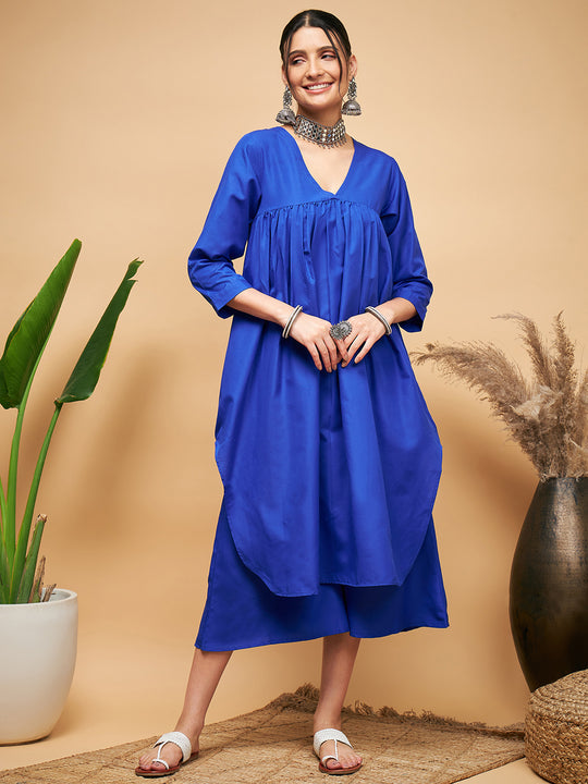 Ink Blue Flared Kurta Palazzo Set