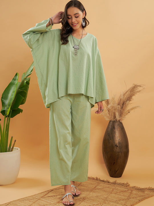 Sage Green Kantha Boho Full Sleeve Coord Set