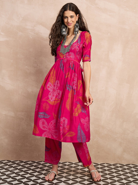 Fuchsia Leaf Button Kurta Set